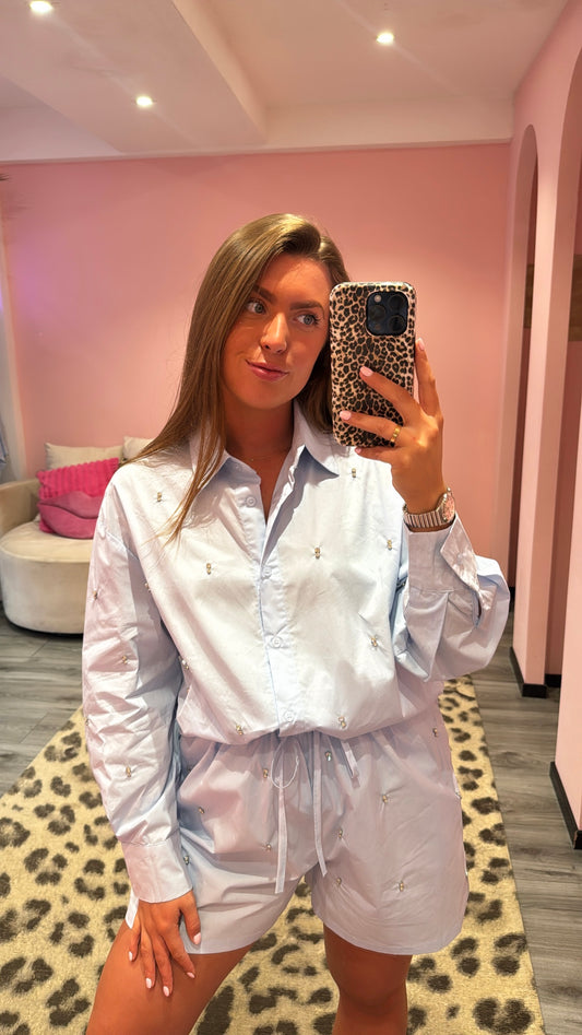 Blouse Strass Set Blauw