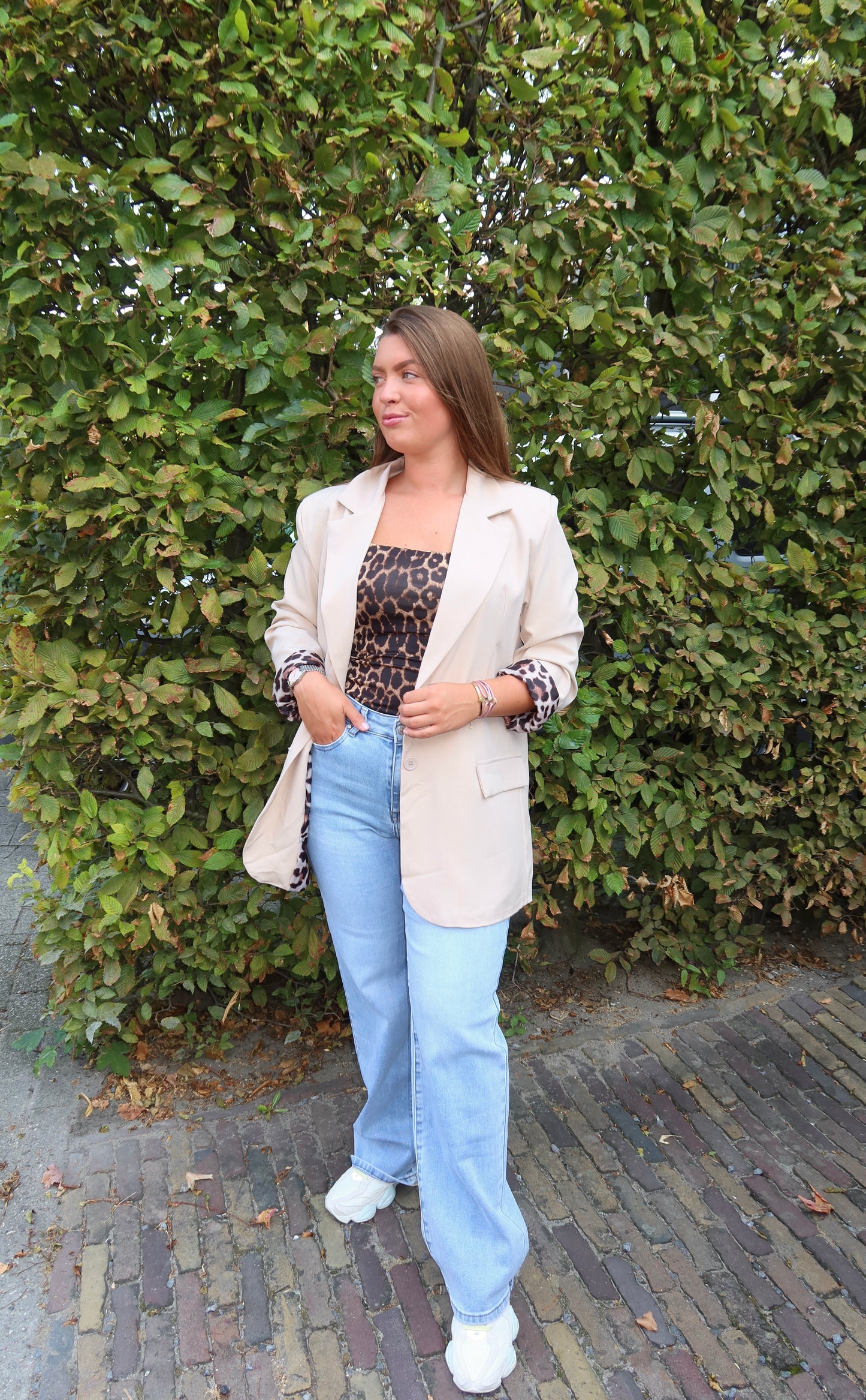 Blazer with leopard print beige