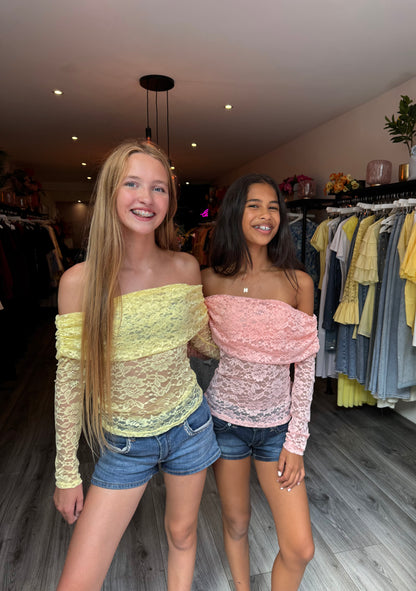 Luna Off Shoulder Lace Top Peach ByMila