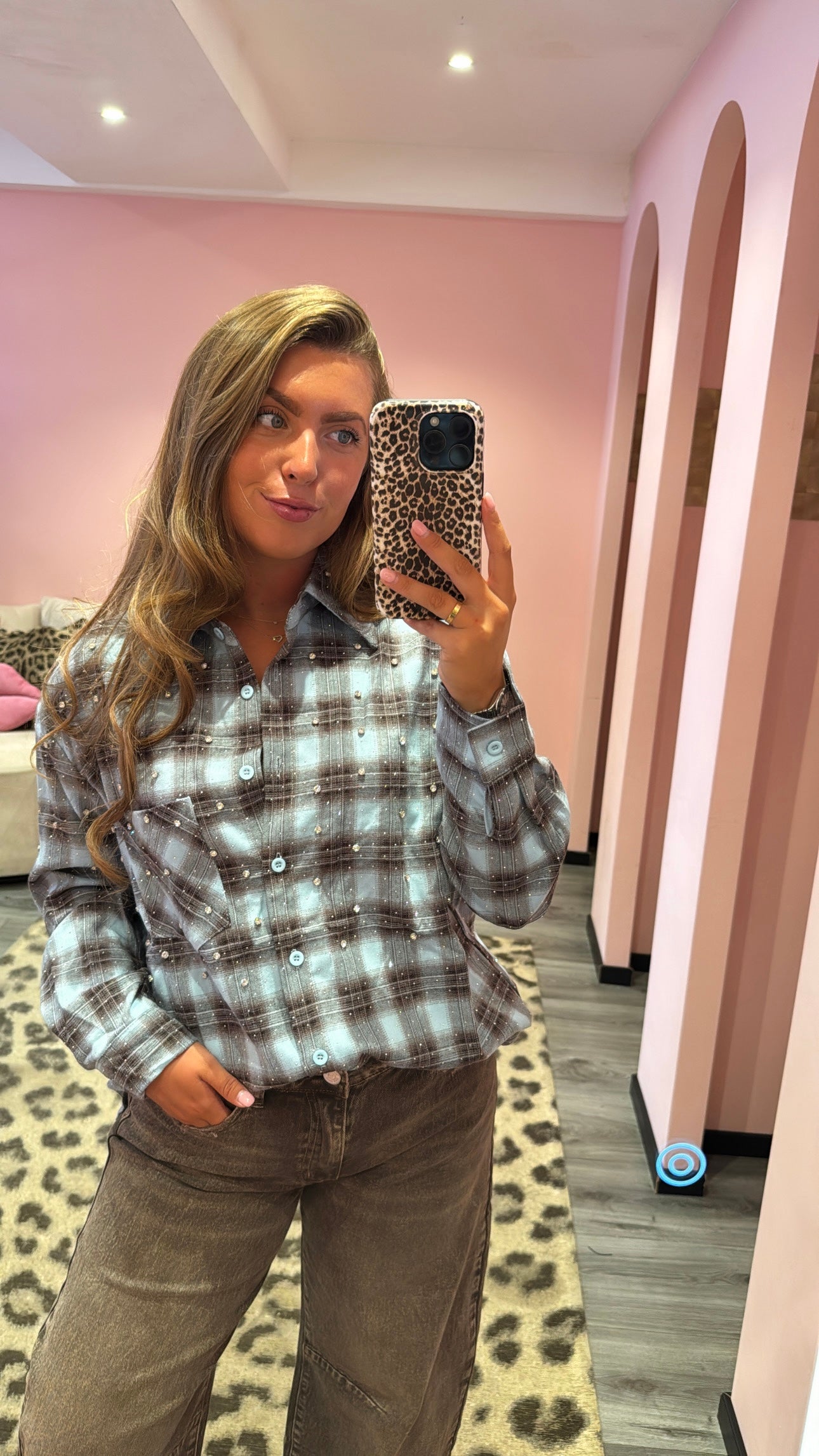 Flannel Sparkle Strass Blouse Blauw