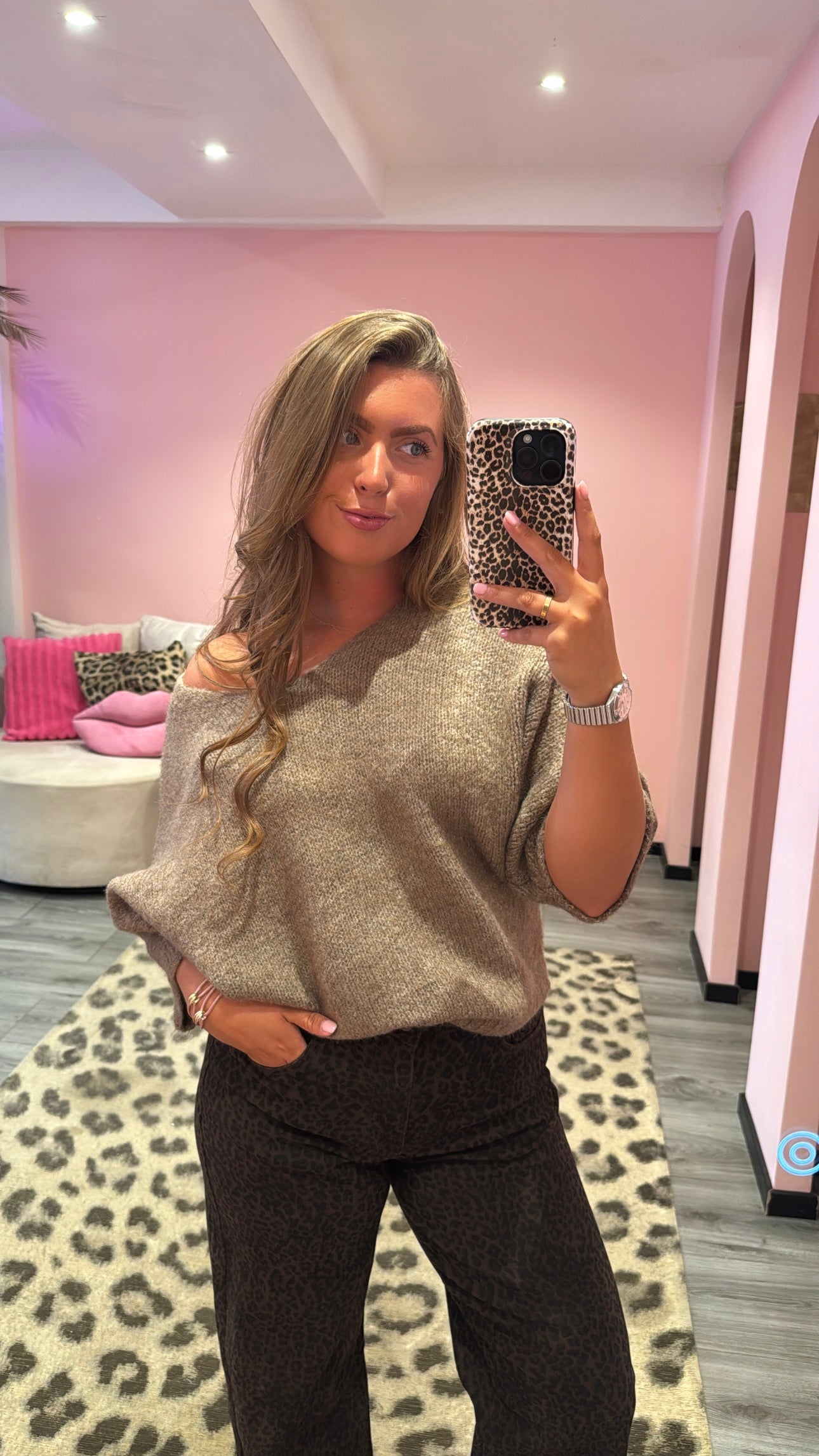 Noa Off Shoulder Knitted Sweater Taupe