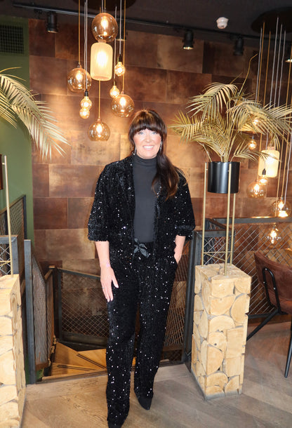 Ambika Velvet Paillet Broek Zwart