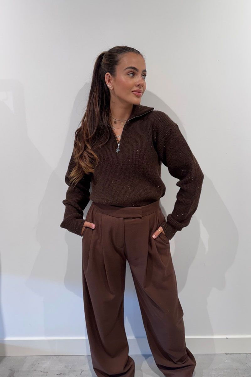 Reinders Pia Pully Sweater Sequins Chestnut Chocolate