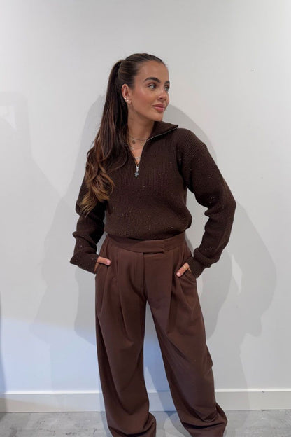 Reinders Pia Pully Sweater Sequins Chestnut Chocolate