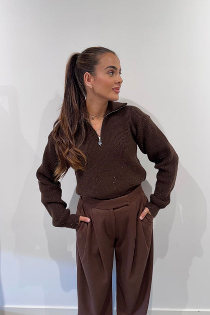 Reinders Pia Pully Sweater Sequins Chestnut Chocolate