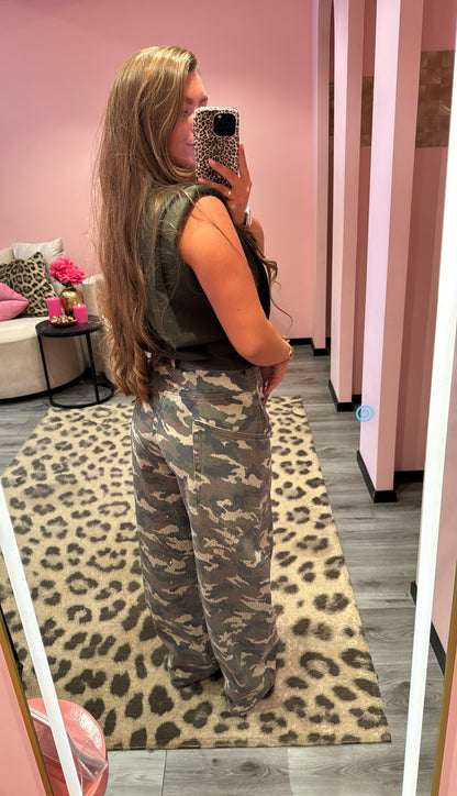 Queen Hearts Barrel Jeans Strass Camouflage