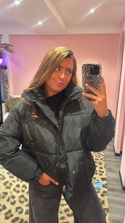 Strass Puffer Jacket Zwart