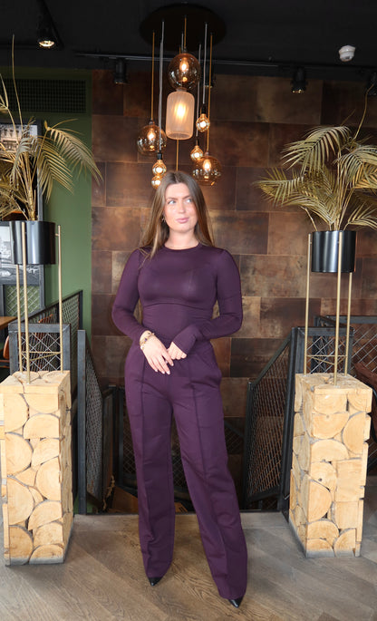 Stretchy Body Lange Mouw Aubergine