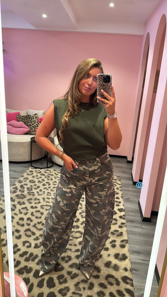 Queen Hearts Barrel Jeans Strass Camouflage