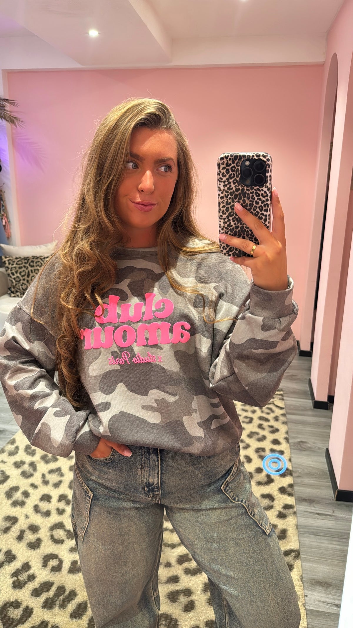 Club Amour Sweater Camouflage Grijs