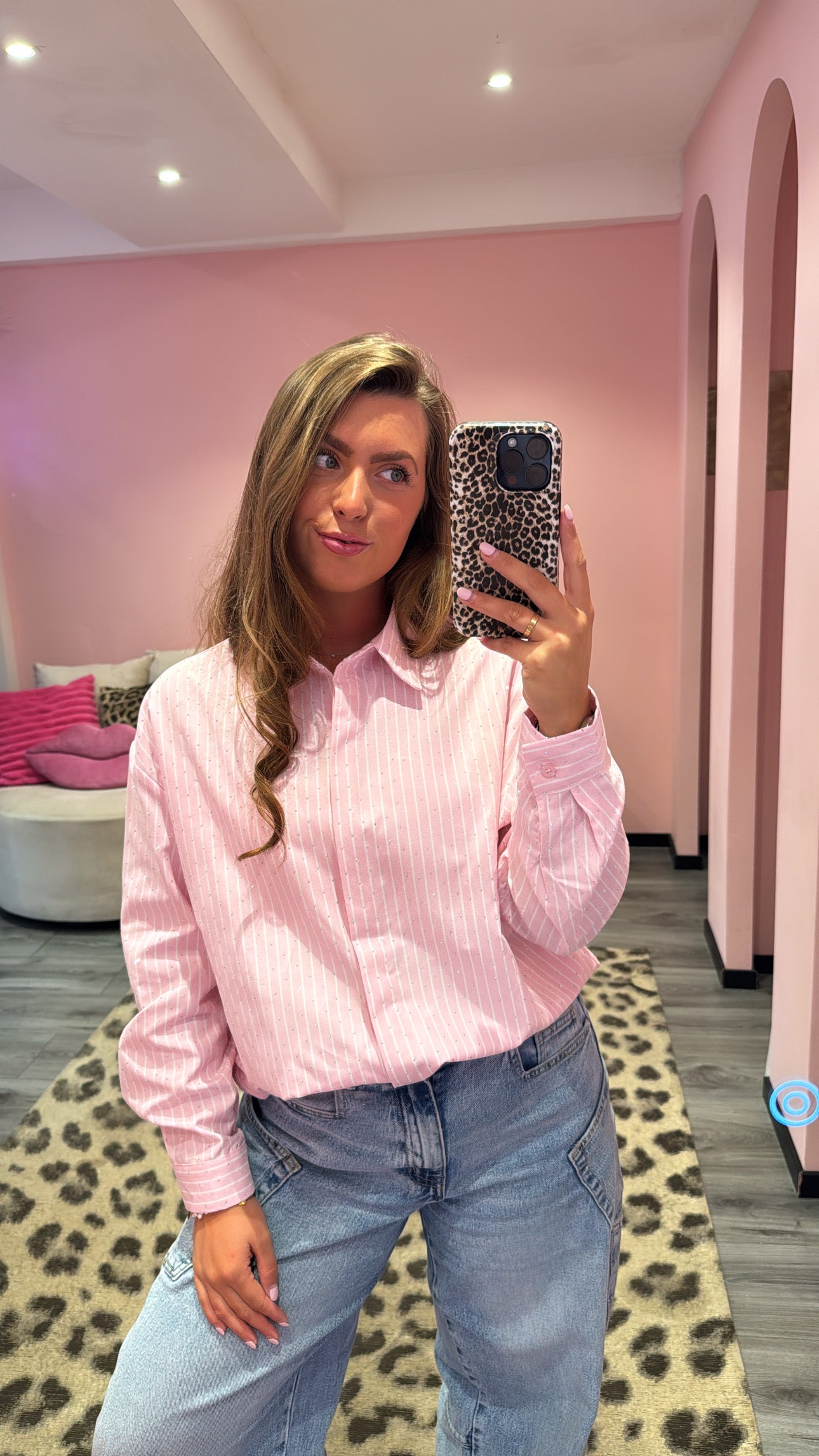 Strass Stripe Blouse Roze