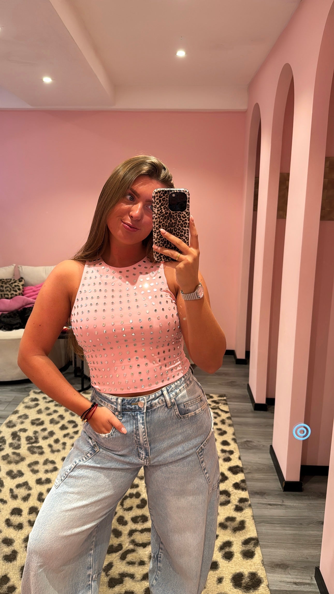 Studded Top Roze