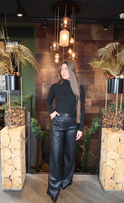 Leatherlook Wide Leg Pants Zwart