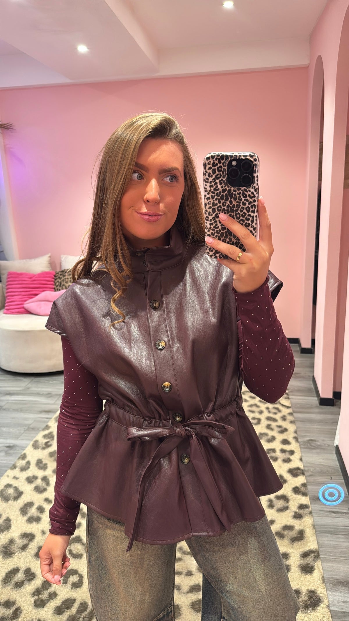 Luxe Leatherlook Gilet Aubergine/Bordeaux