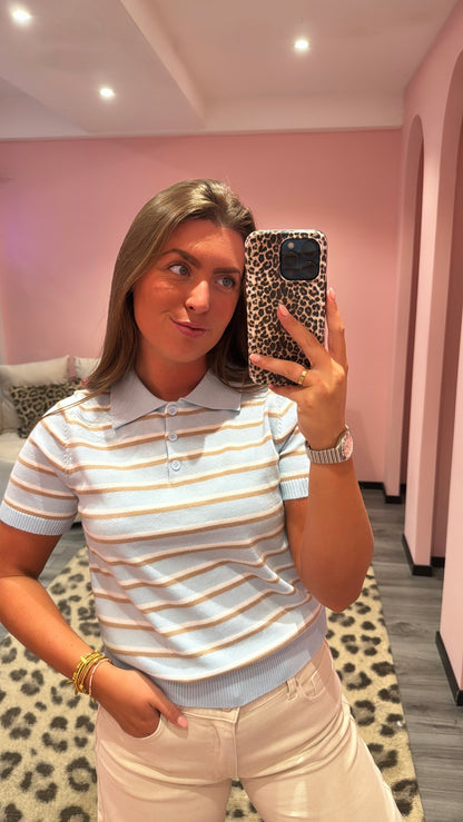 Polo Knit Top Licht Blauw