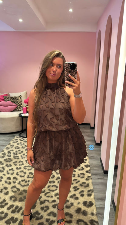 Heart Detail Bubble Dress Brown