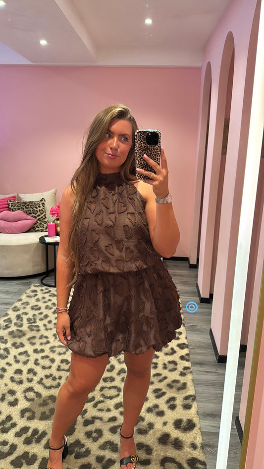 Heart Detail Bubble Dress Brown