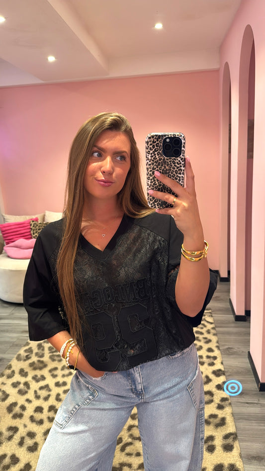Baseball Lace Top Zwart