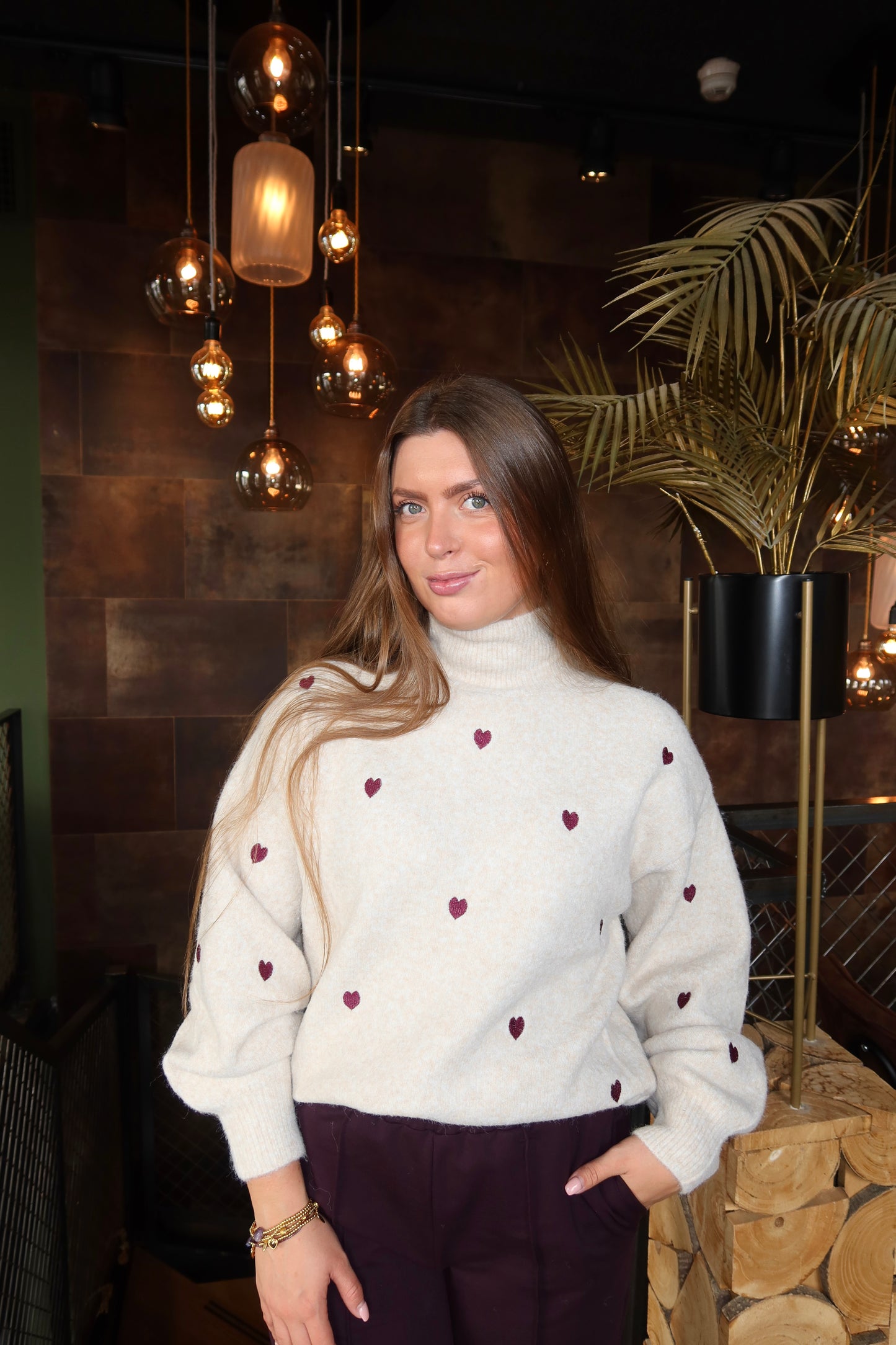 Knitted Hearts Col Trui Aubergine