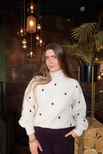 Knitted Hearts Col Trui Aubergine