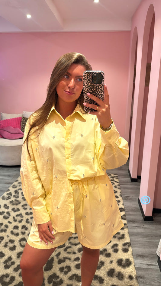 Blouse Strass Set Geel