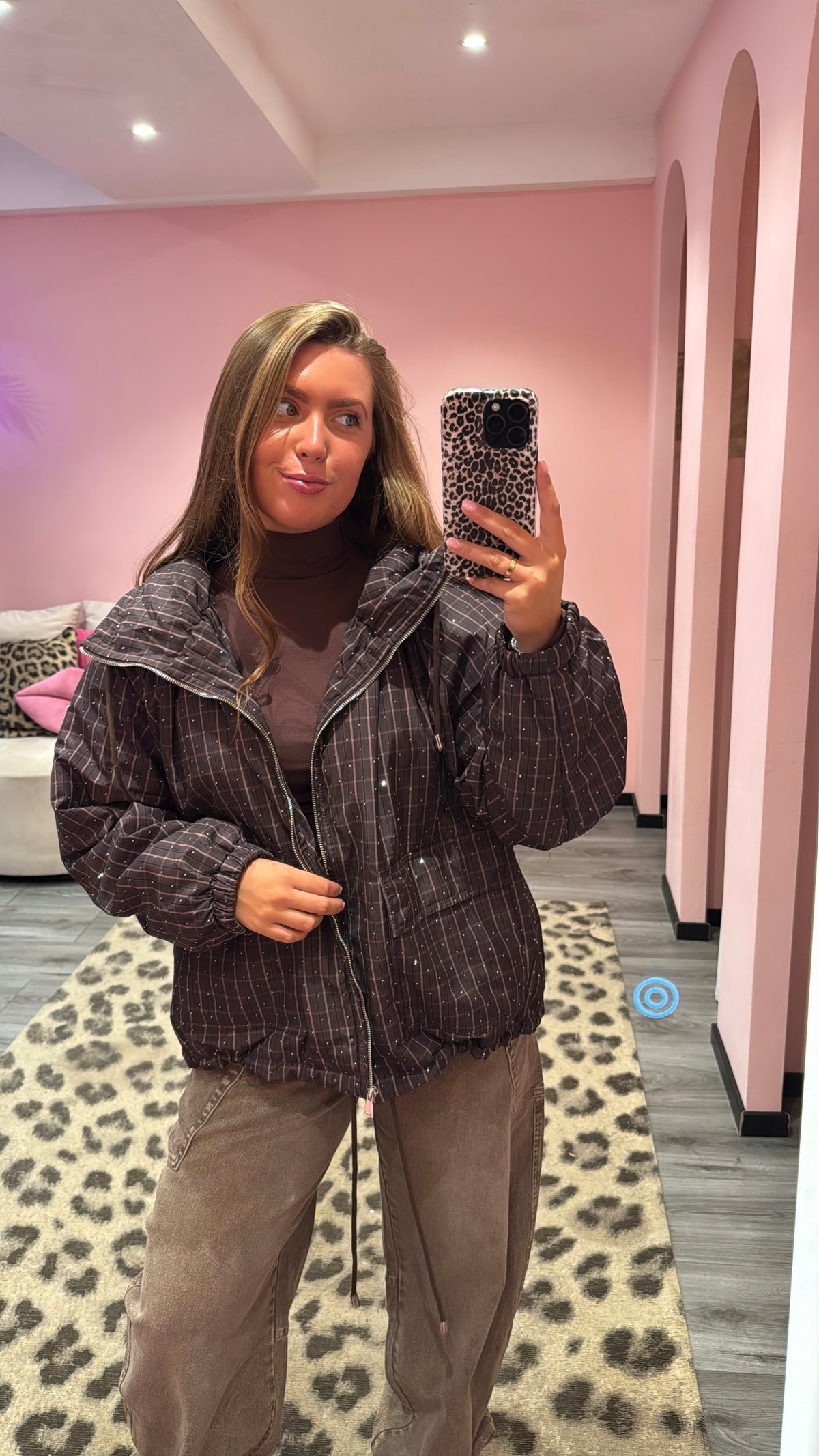 Macy Puffer Jacket Brown Strass 8564