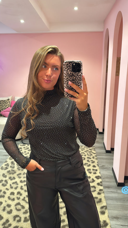 Mia Strass Top Zwart 761