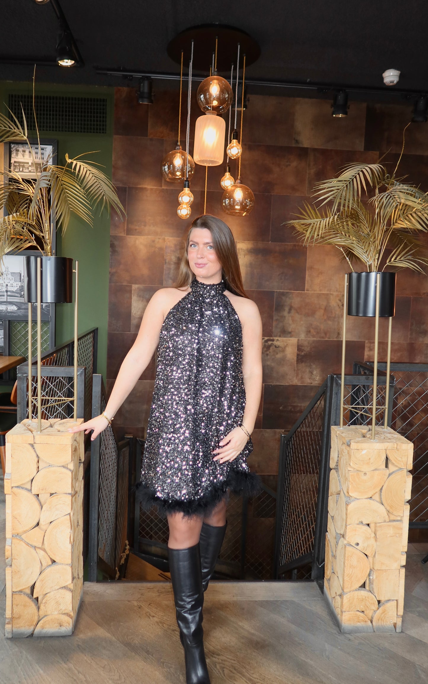 Paillet Feather Jurkje Zilver/Zwart