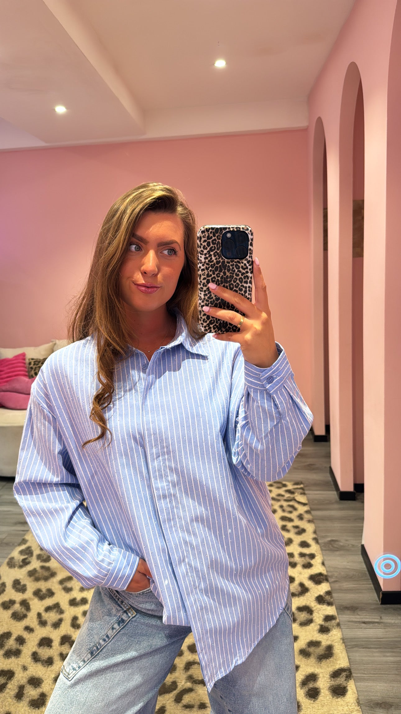 Strass Stripe Blouse Blauw