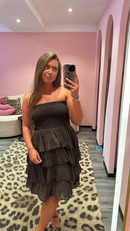 Valentina Bandeau Ruffle Dress Bruin