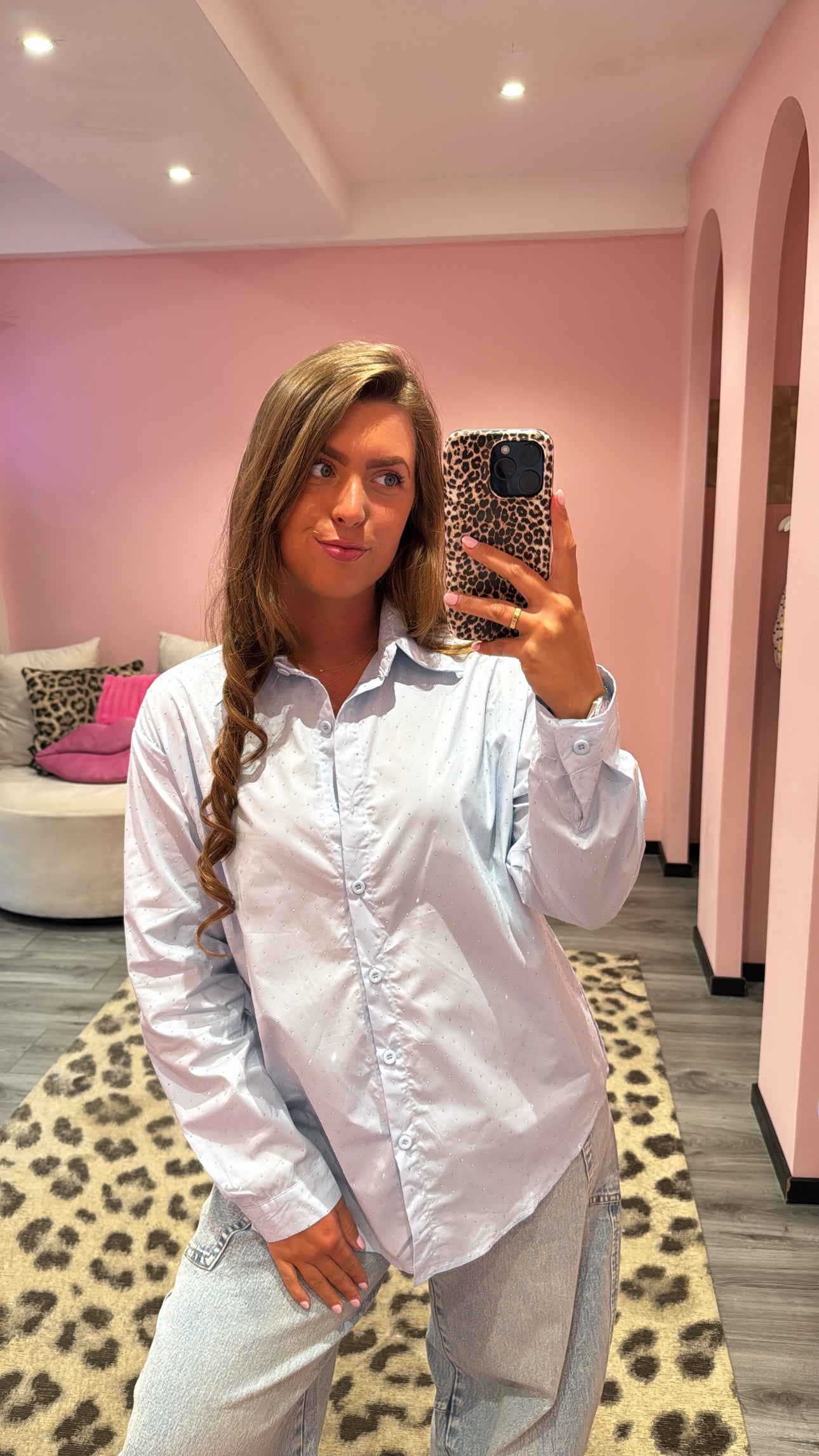 Strass Blouse Licht Blauw