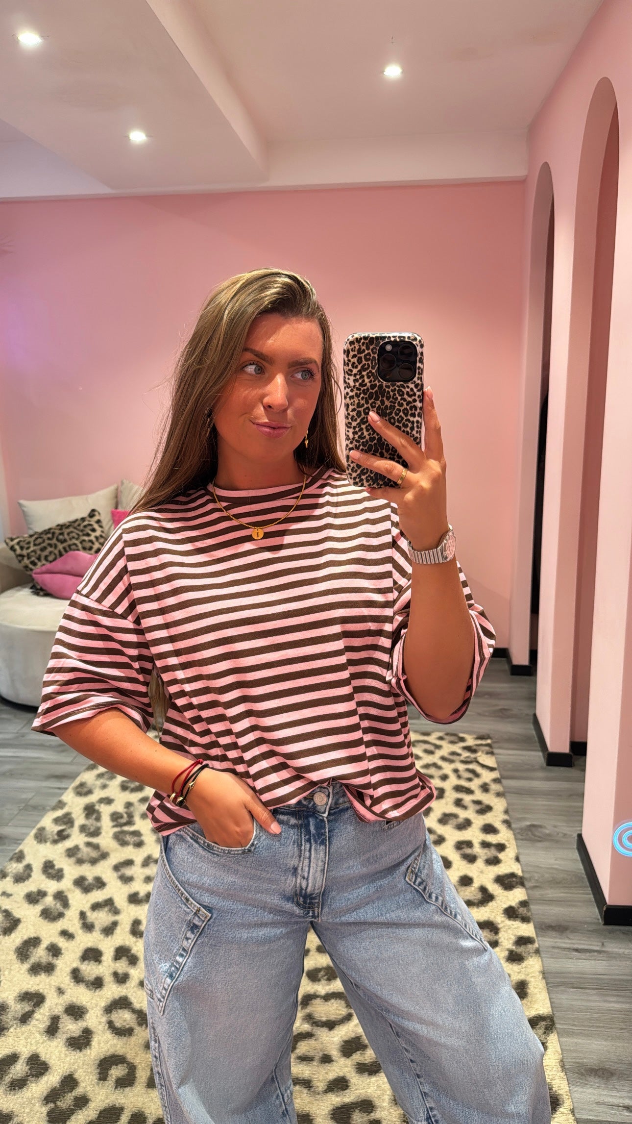 Striped Top Roze/Bruin