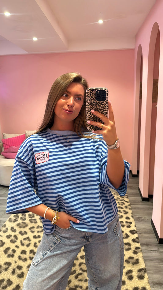 Amour Stripe T-Shirt Blauw