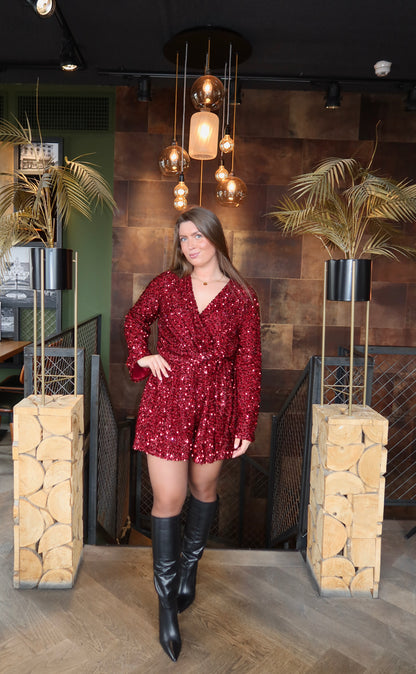 Paillet Glitter Playsuit Rood