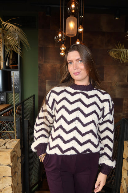 Knitted Zigzag Trui Aubergine