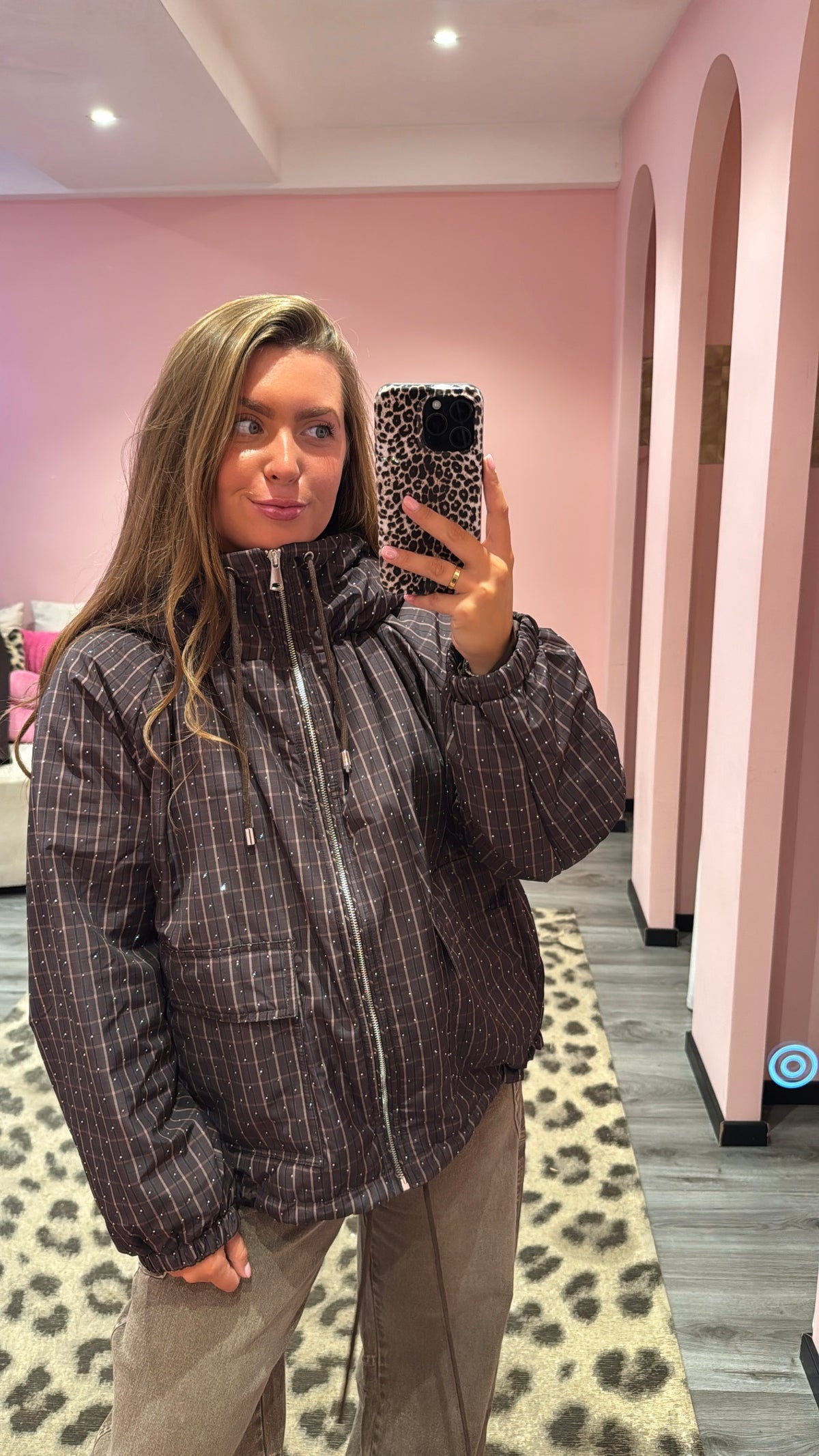 Macy Puffer Jacket Brown Strass 8564