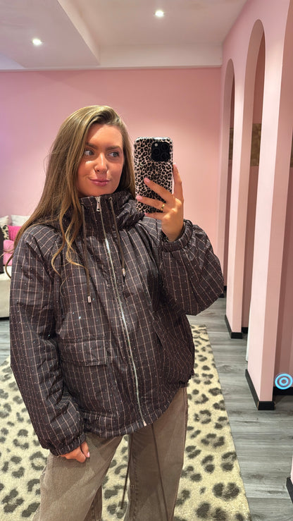 Macy Puffer Jacket Brown Strass 8564