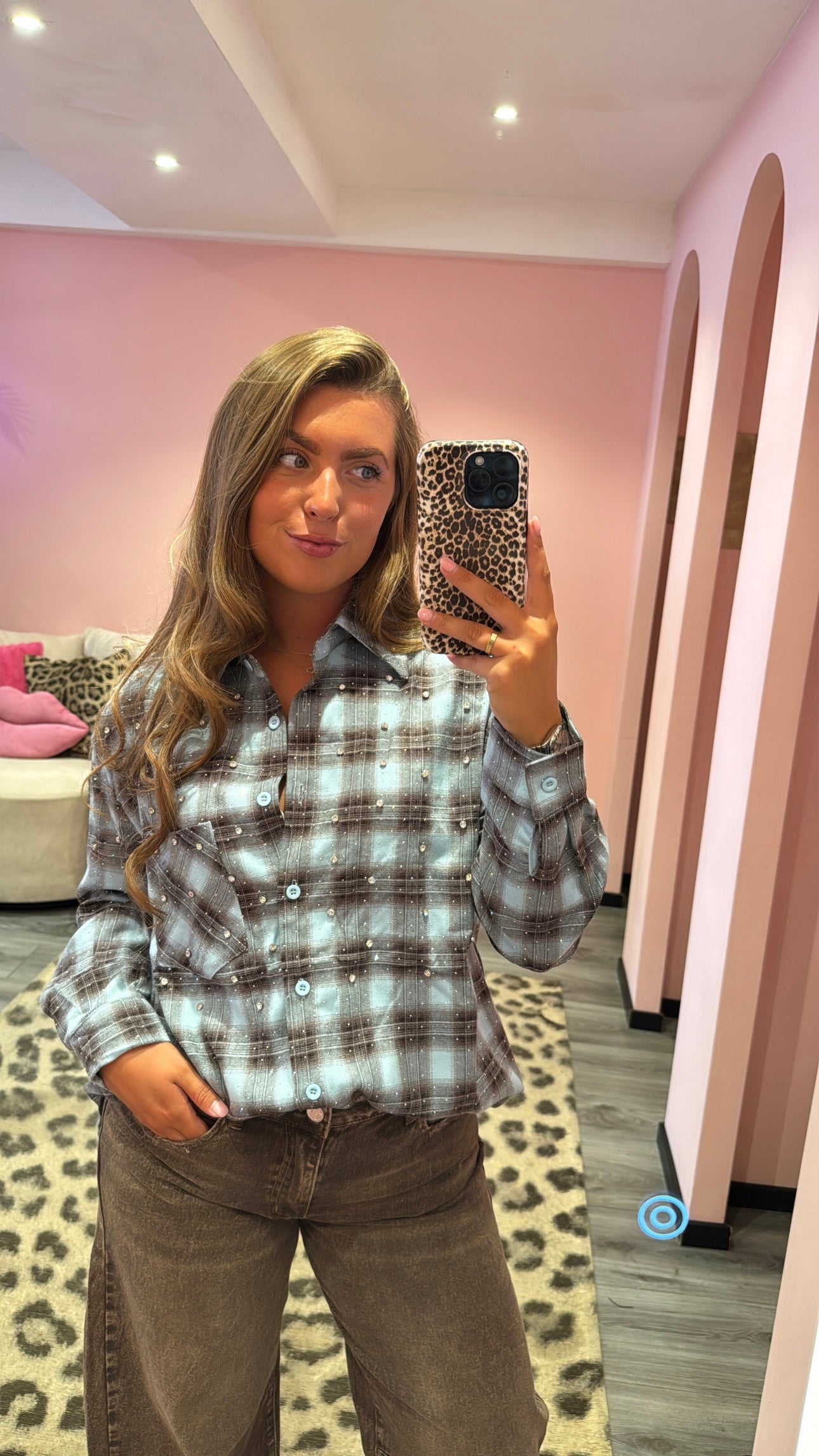 Flannel Sparkle Strass Blouse Blauw