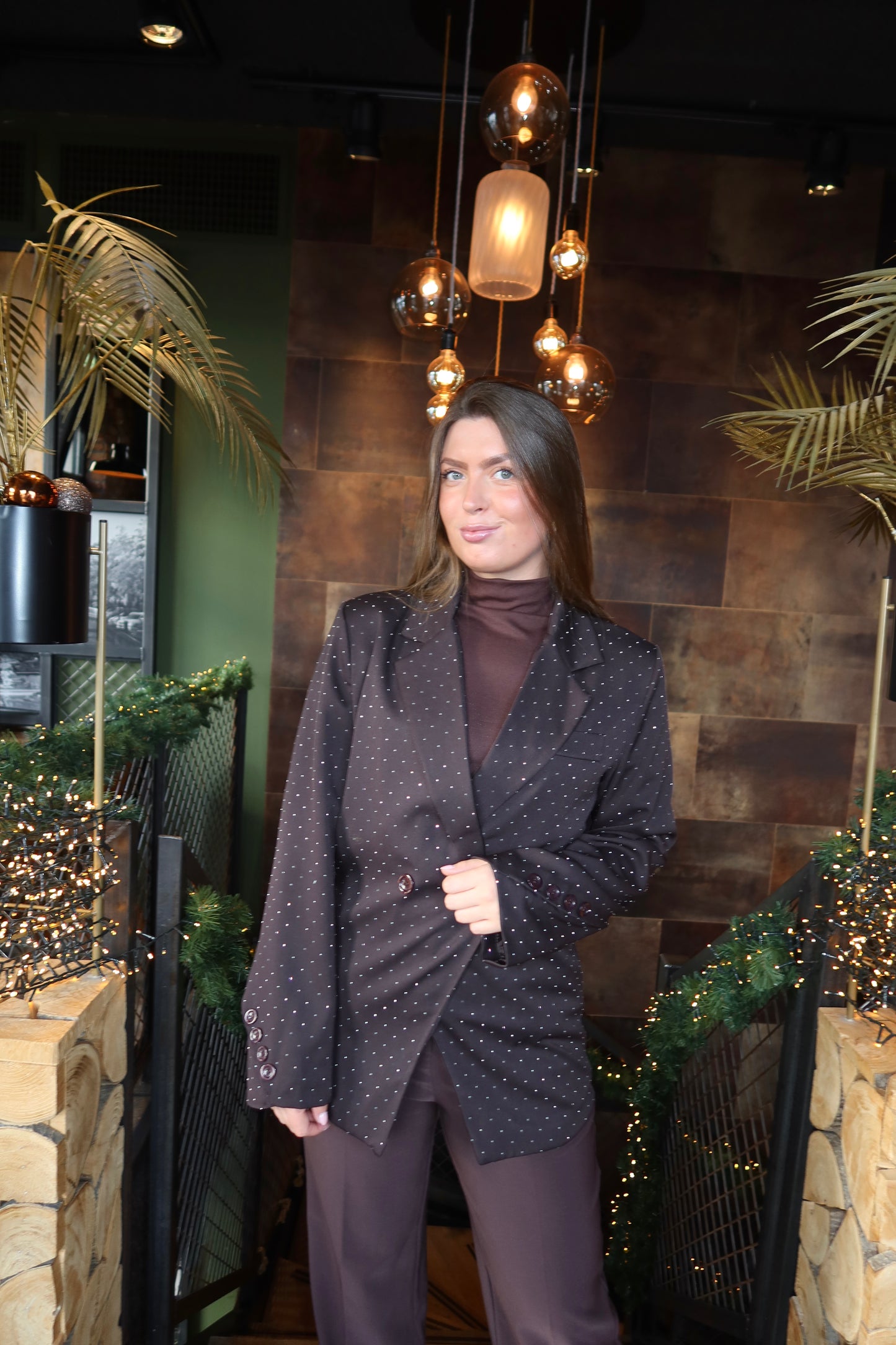 Blazer Met Strass Bruin