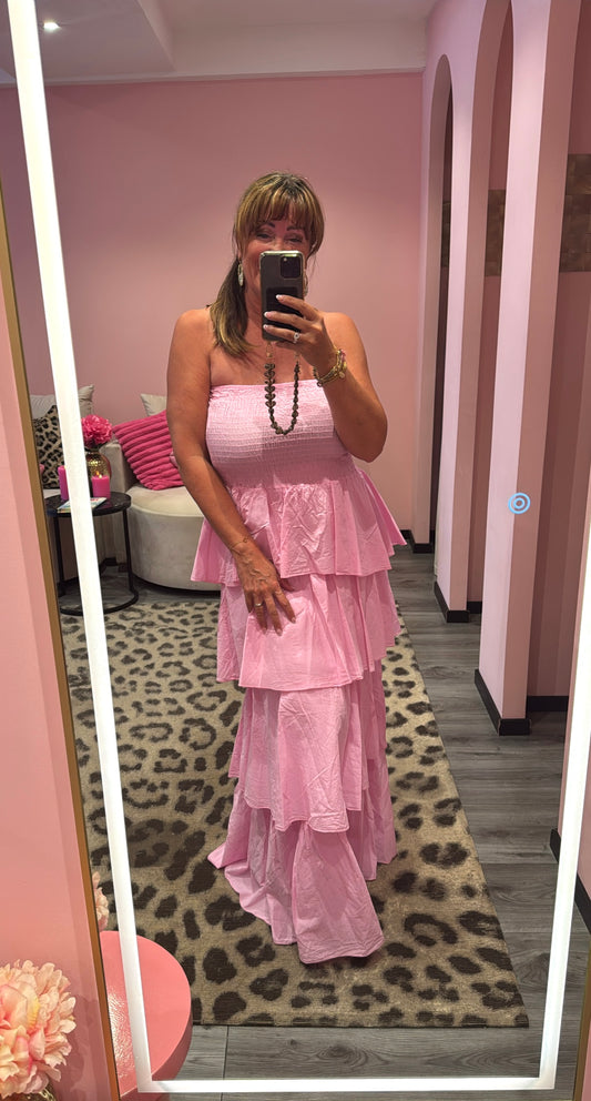 Fiore Ruffle Maxi Jurk Roze