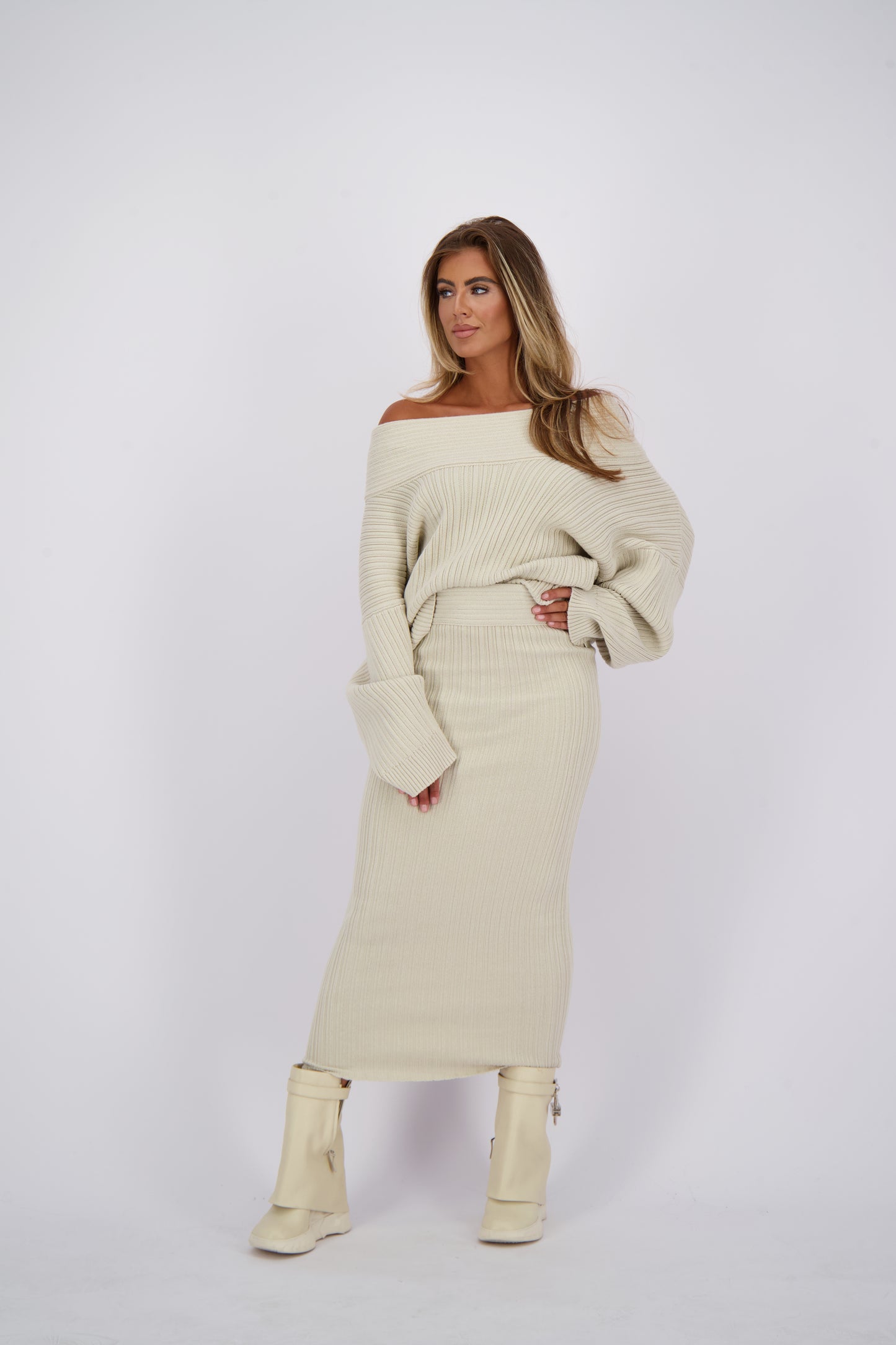 Reinders Kourtney Knit Long Skirt Creme