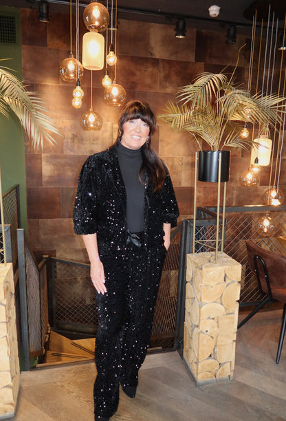 Ambika Velvet Paillet Broek Zwart