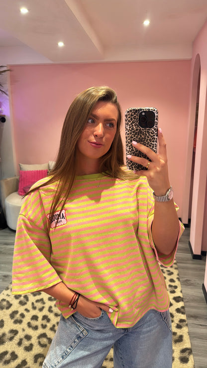 Amour Stripe T-Shirt Roze/Lime