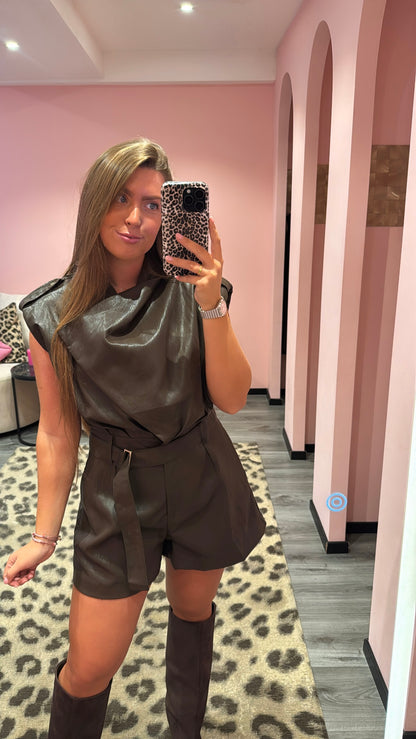 Romy Leatherlook Playsuit Bruin 4979