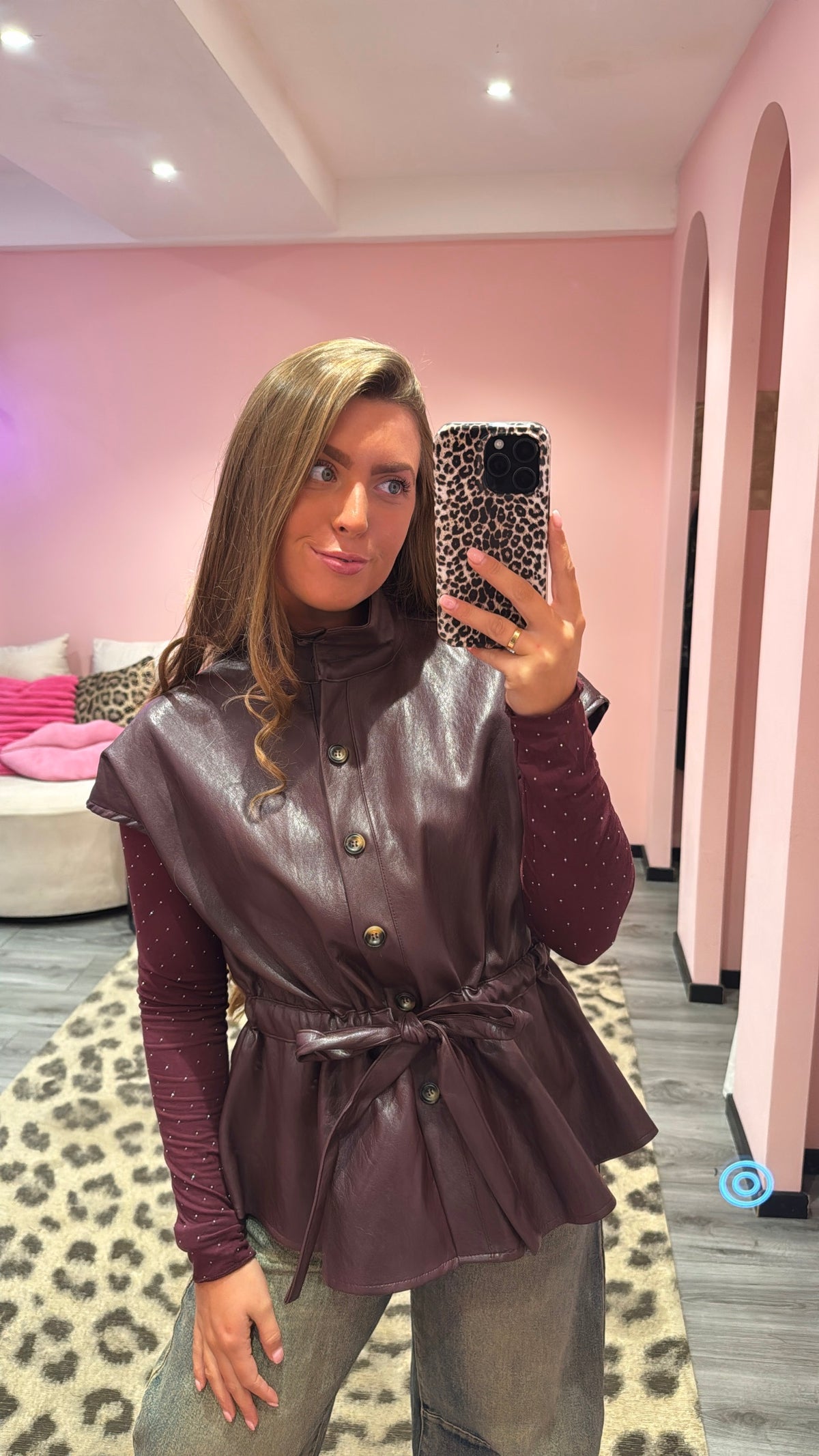 Luxe Leatherlook Gilet Aubergine/Bordeaux
