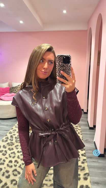 Luxe Leatherlook Gilet Aubergine/Bordeaux