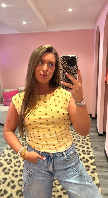 Mesh Dots Top Geel