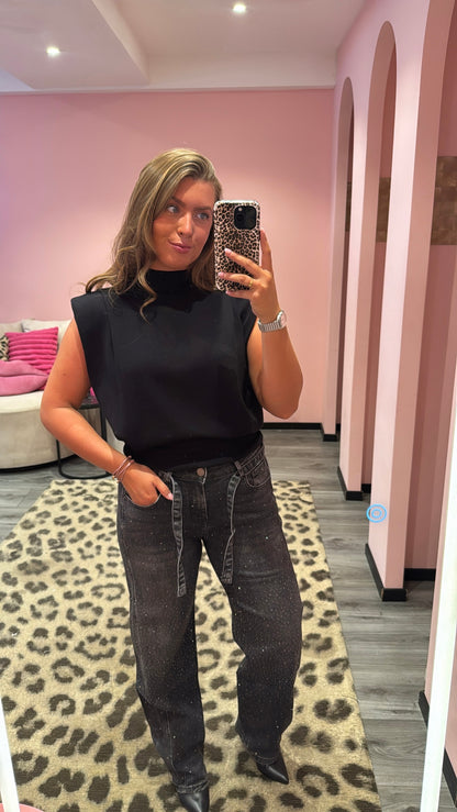 Balloon Fit Jeans Strass Zwart 8692-3