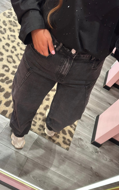Queen Hearts Barrel/Balloon Jeans Zwart 3832