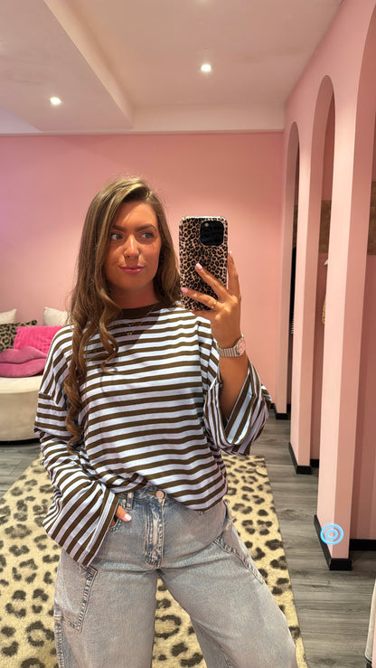 Streep Longsleeve Bruin/Blauw